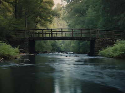 Deserted Bridge Over a Quiet River reflection