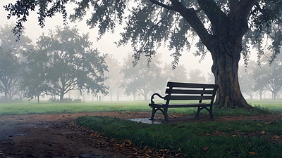 Empty Park Bench in a Misty Morning people