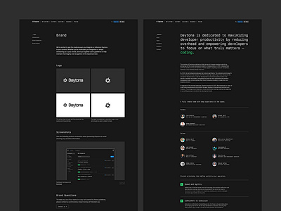 Daytona.io - Internal pages content developer editorial layout monospace sidebar web design website