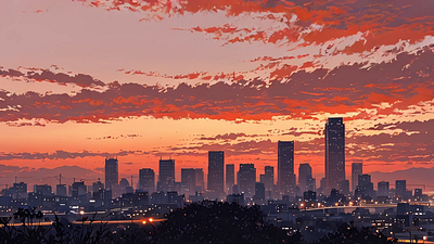 Sunset Overlooking a Quiet City Skyline downtown