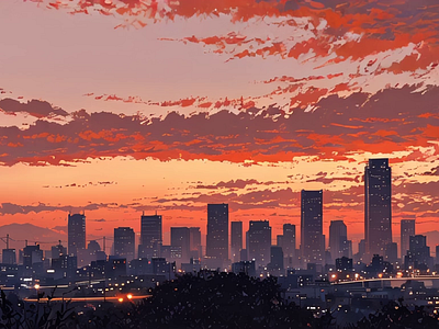 Sunset Overlooking a Quiet City Skyline downtown