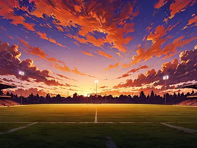Sunset Over an Empty Football Field dramatic
