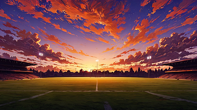 Sunset Over an Empty Football Field dramatic