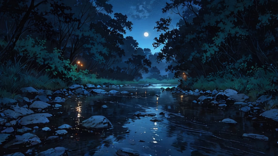 Moonlit River with Gently Flowing Water beautiful