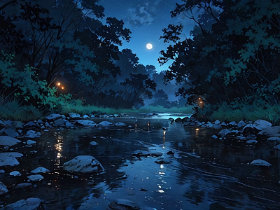 Moonlit River with Gently Flowing Water beautiful