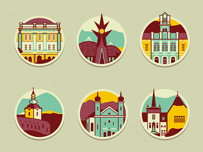 Hometown icons [unused color combo] art gallery brassai building church graphic design hometown icons illustration intown landscape museum saint george szende tower town vector