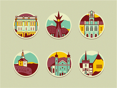 Hometown icons [unused color combo] art gallery brassai building church graphic design hometown icons illustration intown landscape museum saint george szende tower town vector