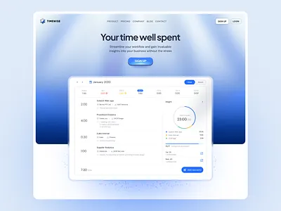 Hero design for time management tool elegant futuristic hero langding page minimal pm saas web design