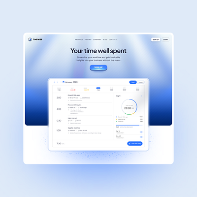 Hero design for time management tool elegant futuristic hero langding page minimal pm saas web design