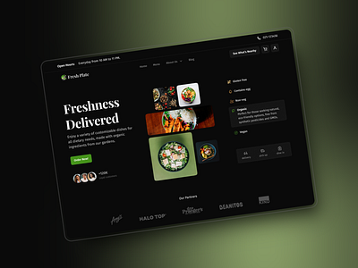 "Fresh Plate" hero section animation dark theme design figma food delivery hero section landing service ui user interface website