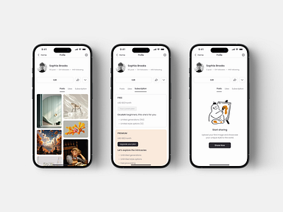 User Profile Design account page ai app ai image generator app ai mobile app clean mobile app clean mobile design empty state ui image generator app mobile app mobile app profile mobile pricing plan ui mobile profile ui mobile ui design mobile ui ux posts profile profile ui ui user profile user profile page