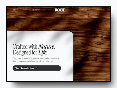 ROOT - Wooden Furniture Store branding design graphic design landing page minimal store ui web design website