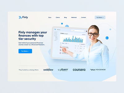 A screen for a company that deals with financial management. branding bumazhnov design designfinance figmadesign girlonscreen graphic design hype4academy illustration lightmode puredesign swiftui trends2024 ui uiux