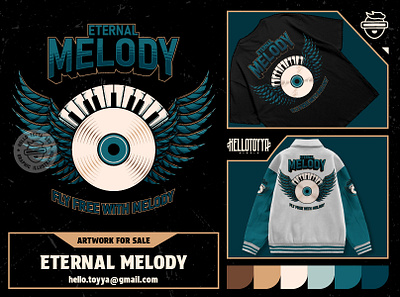 (DESIGN FOR SALE) Eternal melody. illustration band music event artwork for sale branding clothing event festival graphic design guitar illustration logo logo illustration melody piano poster music retro design tshirt tshirt band tshirt design wings