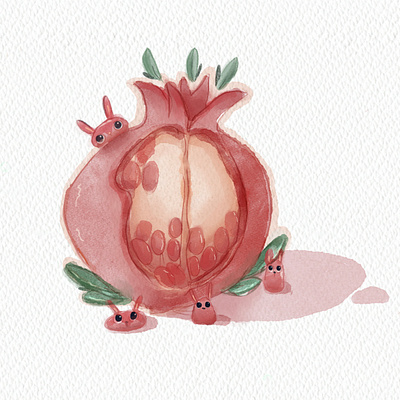 Pomegranate in watercolour abstract bright colorful cute gradient illustraion illustration procreate red watercolour yellow