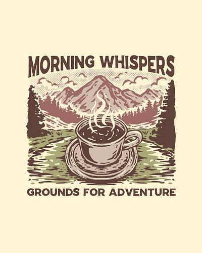 Morning Whispers Enjoying Coffee In The Wilderness Illustration apparel design branding design graphic design illustration logo nature retro retro design t shirt ui ux vector vintage vintage design