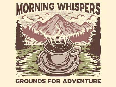 Morning Whispers Enjoying Coffee In The Wilderness Illustration apparel design branding design graphic design illustration logo nature retro retro design t shirt ui ux vector vintage vintage design