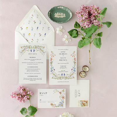 Edible Wild Floral Wedding Invitation Template set editable invitation envelope liner graphic design illustration paintable invitation wedding wedding invitation