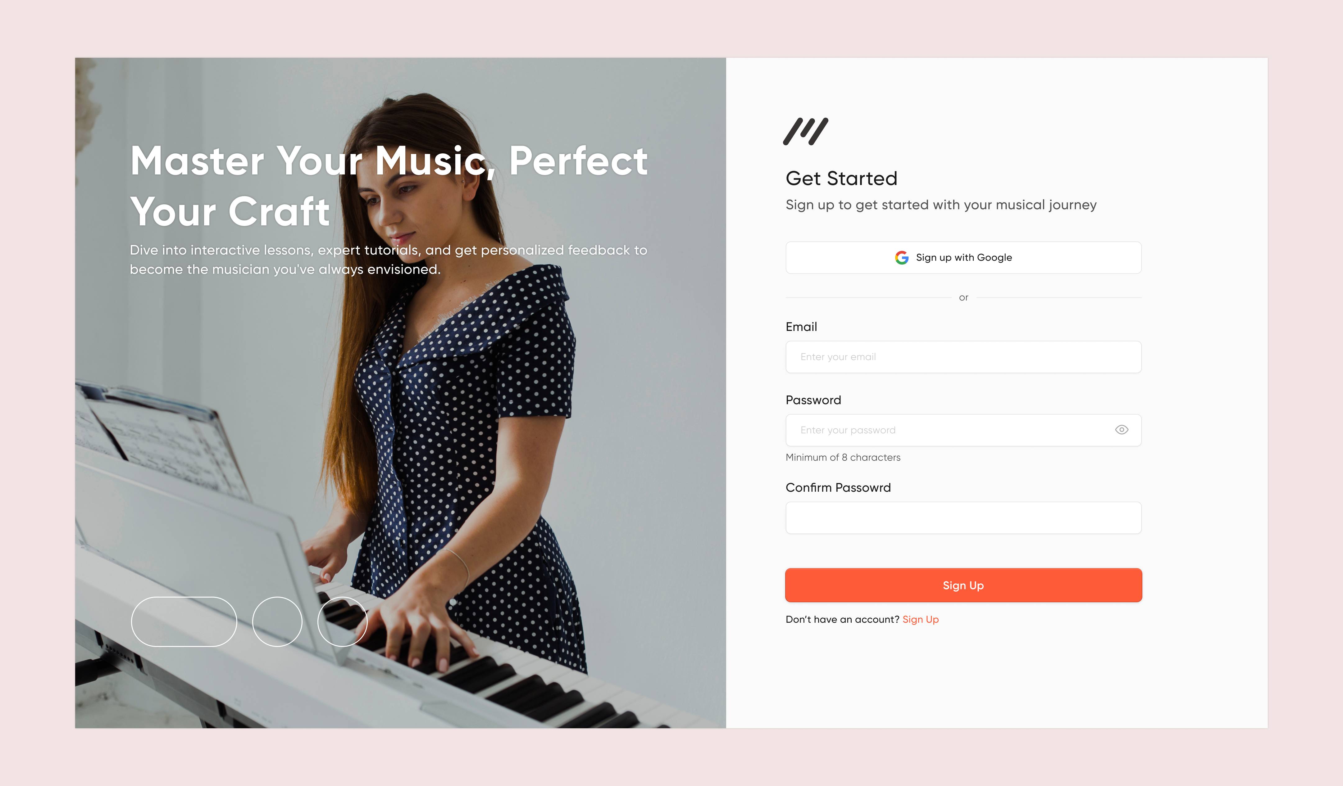Minimal Sign Up Page For a Music School hero page login page minimalistic design sign up sign up page ui uiux