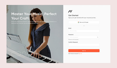 Minimal Sign Up Page For a Music School hero page login page minimalistic design sign up sign up page ui uiux