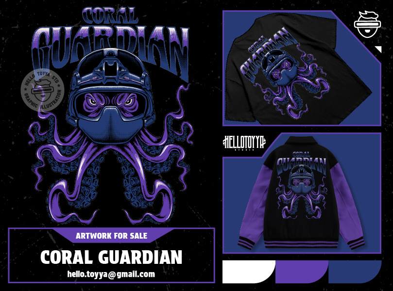 (DESIGN FOR SALE) Coral guardian,illustration t-shirt design animal ocean apparel artwork for sale branding clothing graphic design guardian helm illustration ocean octopus police streetwear tshirt des tshirt design