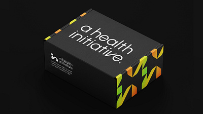 Packaging with Colorful Logo Pattern for A Health Initiative. abstract athleisure bold fonts box packaging design dynamic energetic geometric gradient graphic design hi logo logo design minimalist modern motion neon pattern sustainability transformation vibrant