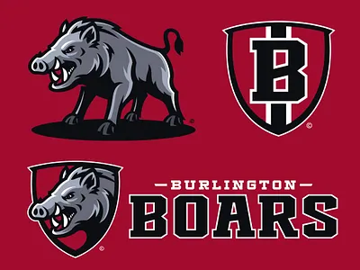 Burlington Boars Sports Logo boar boars brand design design esports football logo hogs identity design illustration mascot mascot logo school sports sports branding sports logo team team logo university wild boar wild hog