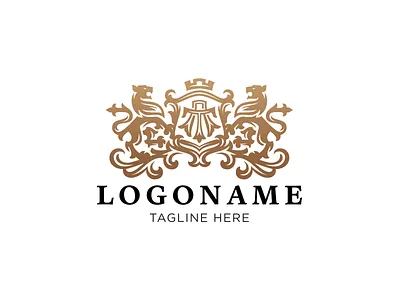 Coat of arms with lions coat of arms crown lion logo logotype luxory monogram premium shield
