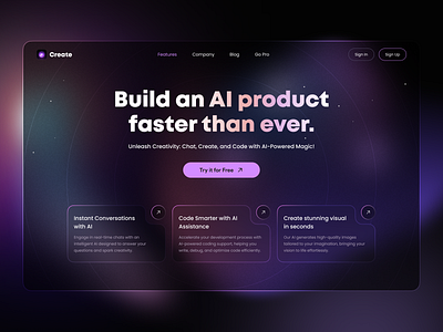 Create — all-in-one AI platform ai aiplatform darkui herobanner landingpage minimalism uidesign uiinspiration uxdesign webdesign