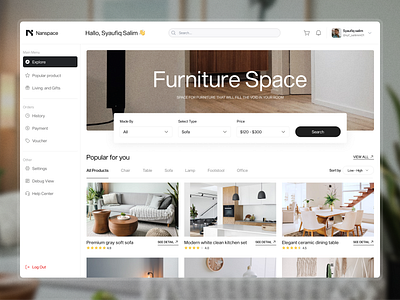 Nanspace - Funiture Shop Mobile App analytics booking app clean clean design graphic design home page homepage landing page landingpage responsive ui uiux ux web design website website design
