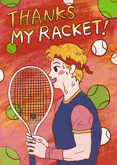 Thanks for my racket Illustration activity artwork character drawing graphic design illustration korean racket sports tennis