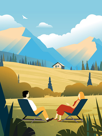 Talking flat illustration landscape mountain sky talking travel