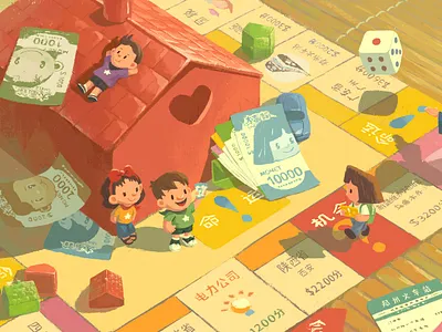 Monopoly cartoon childhood game illustration