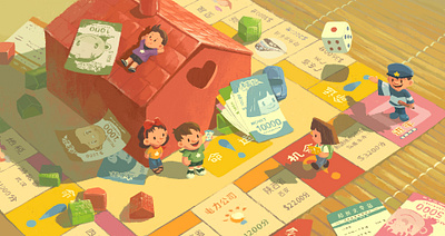 Monopoly cartoon childhood game illustration