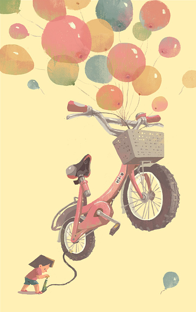 Bicycle Pump balloon bicycle childhood illustration warm