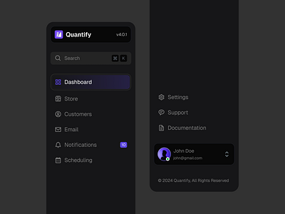 Quintify - Sidebar agency dark mode dashboard design freelance gradient graphic design navigation product design sekar station side menu sidebar ui ux