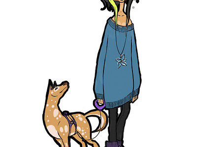 The girl with a dog ... design digital paint dog drawing girl illustration