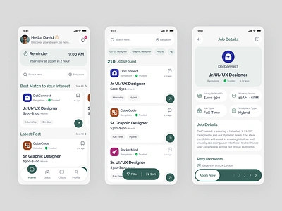 JobScout app cleandesign design jobapplication jobboard jobfinderapp jobportal jobsearch jobseeker minimalui mobileappdesign mobileui productdesign ui userexperience ux uxdesign