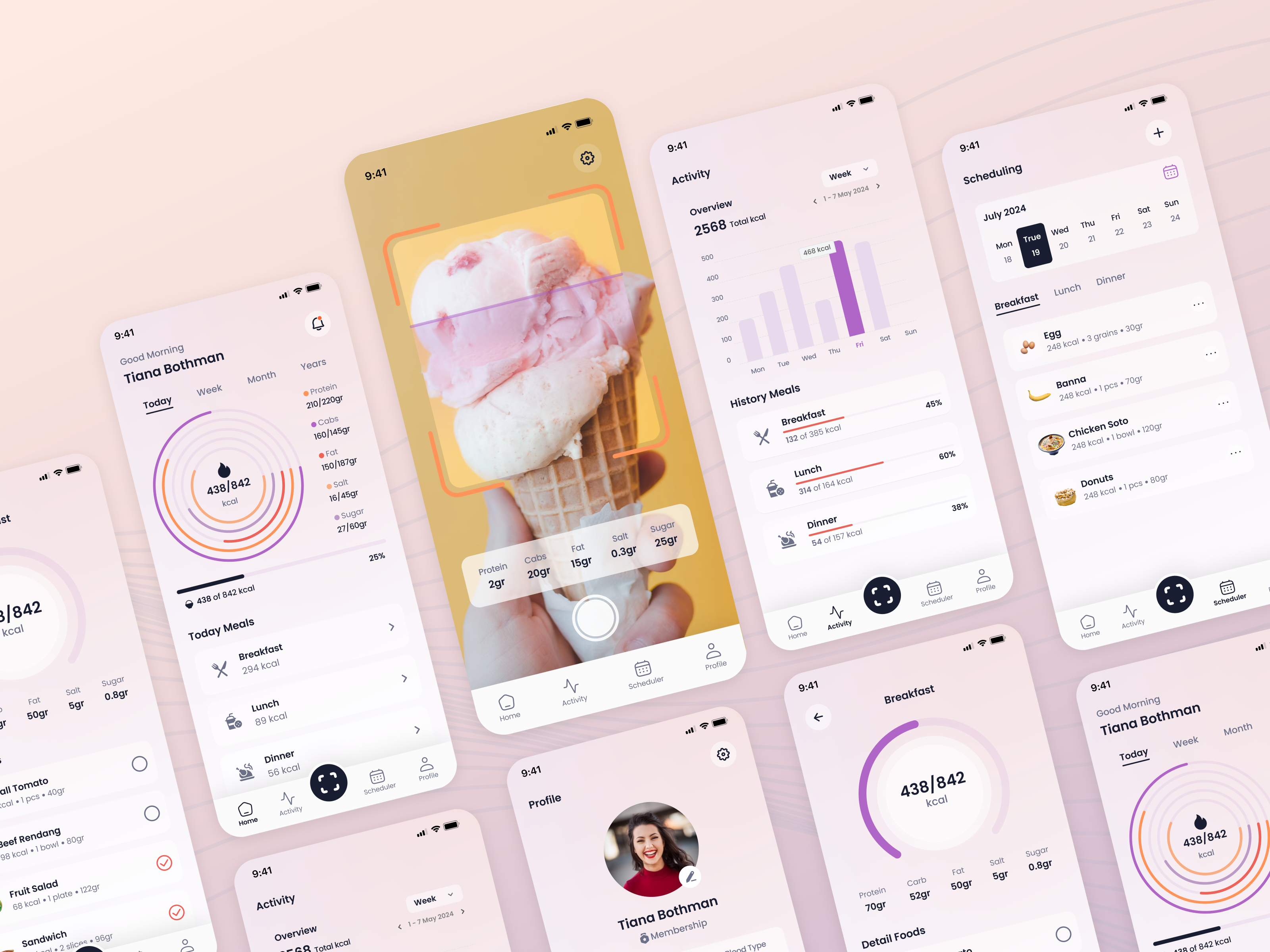 TRACKER - Tracking Nutrision Mobile App - Screen app application camera graphic mobile nutrision pie profile schedule screen tracker ui