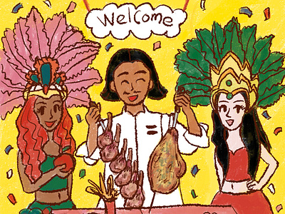 Brazil's Churrasco Party Illustration artwork brazil carnival character churrasco drawing festival graphic design illustration korean samba