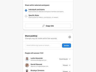 Modal - Saas Share option accessmanagement b2b component crm dashboard design minimal modal productivity project management saas webapp sass share option security teamwork ui userinterface ux widget