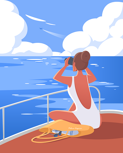 Summer 2dillustration adobeillustrator airplane artwork clouds flat flatillustration illustration illustrator ocean plane sea summer vector vectorart vectorillustration woman yacht