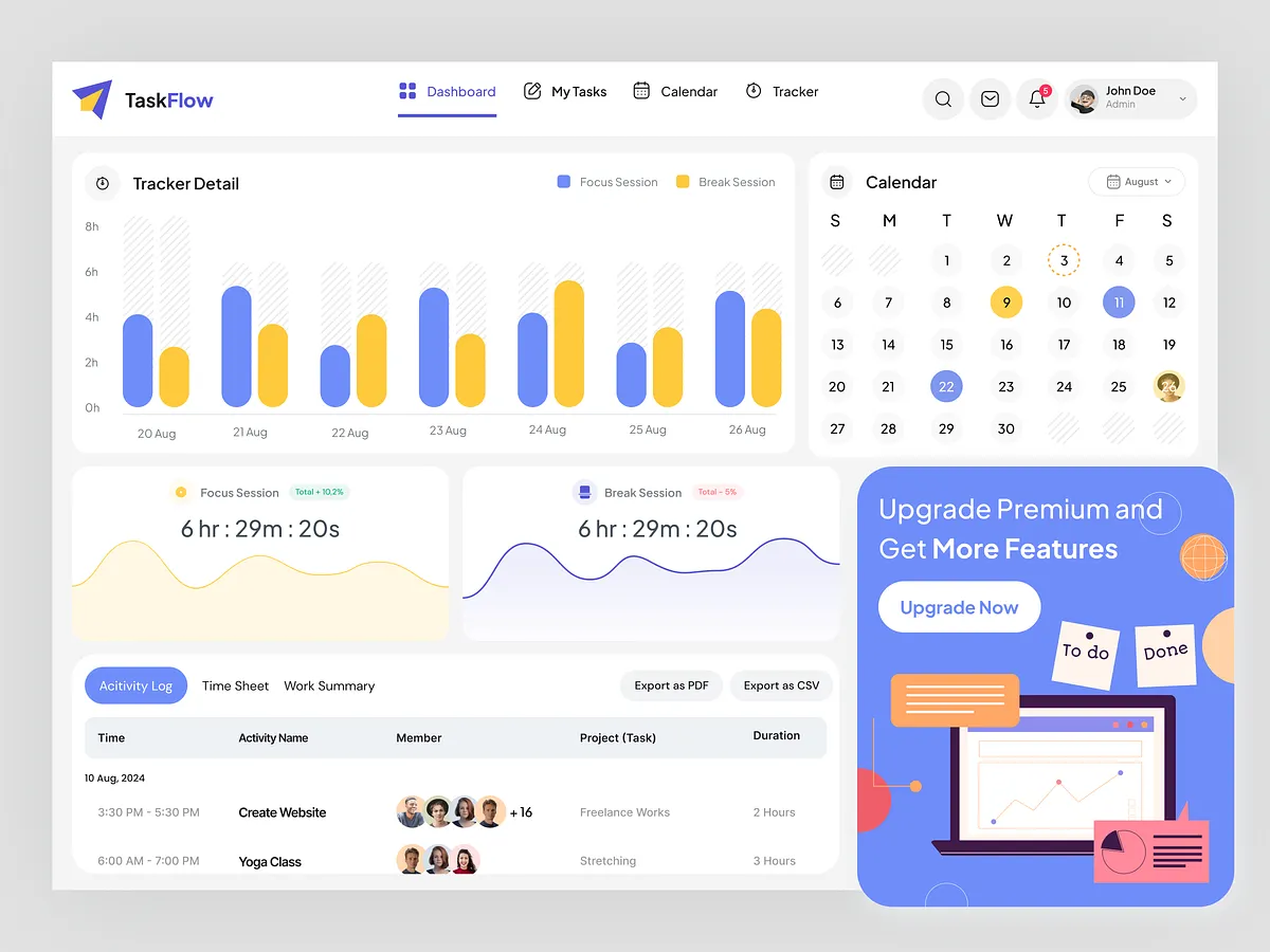 Time Tracker Dashboard designs, themes, templates and downloadable ...