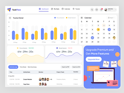 TaskFlow : Saas Web App Task Management Dashboard calendar chart dashboard illustration kanban orenji product design project management saas schedule dashboard table task management task management dashboard team work time tracker dashboard ui ux web app web design worklist