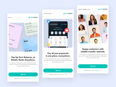 SEEDMONEY - Finance Onboarding App app branding clean design get started graphic design illustration logo mobile ui vector