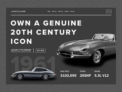 JAGUAR E-TYPE Page Concept branding car cool design e type graphic design jaguar modern product stylish tranding ui