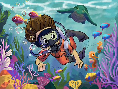 Beauty of The Underwater World animation book branding cartoon character design childrens book colorful cute digital art diving drawing graphic design illustration illustrator kids litkid motion graphics sea storybook underwater