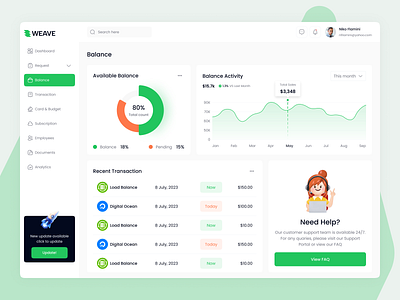 Banking Management Dashboard balance bank banking banking management clean dashboard design designer finance fintech subscription ui design uiux web web app