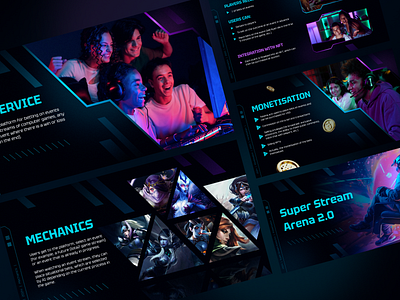 Game presentation design "Super Stream Arena 2.0" branding design game game presentation gaming graphic design presentation stream arena ui