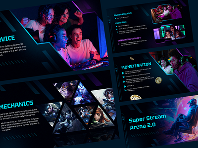 Game presentation design "Super Stream Arena 2.0" branding design game game presentation gaming graphic design presentation stream arena ui